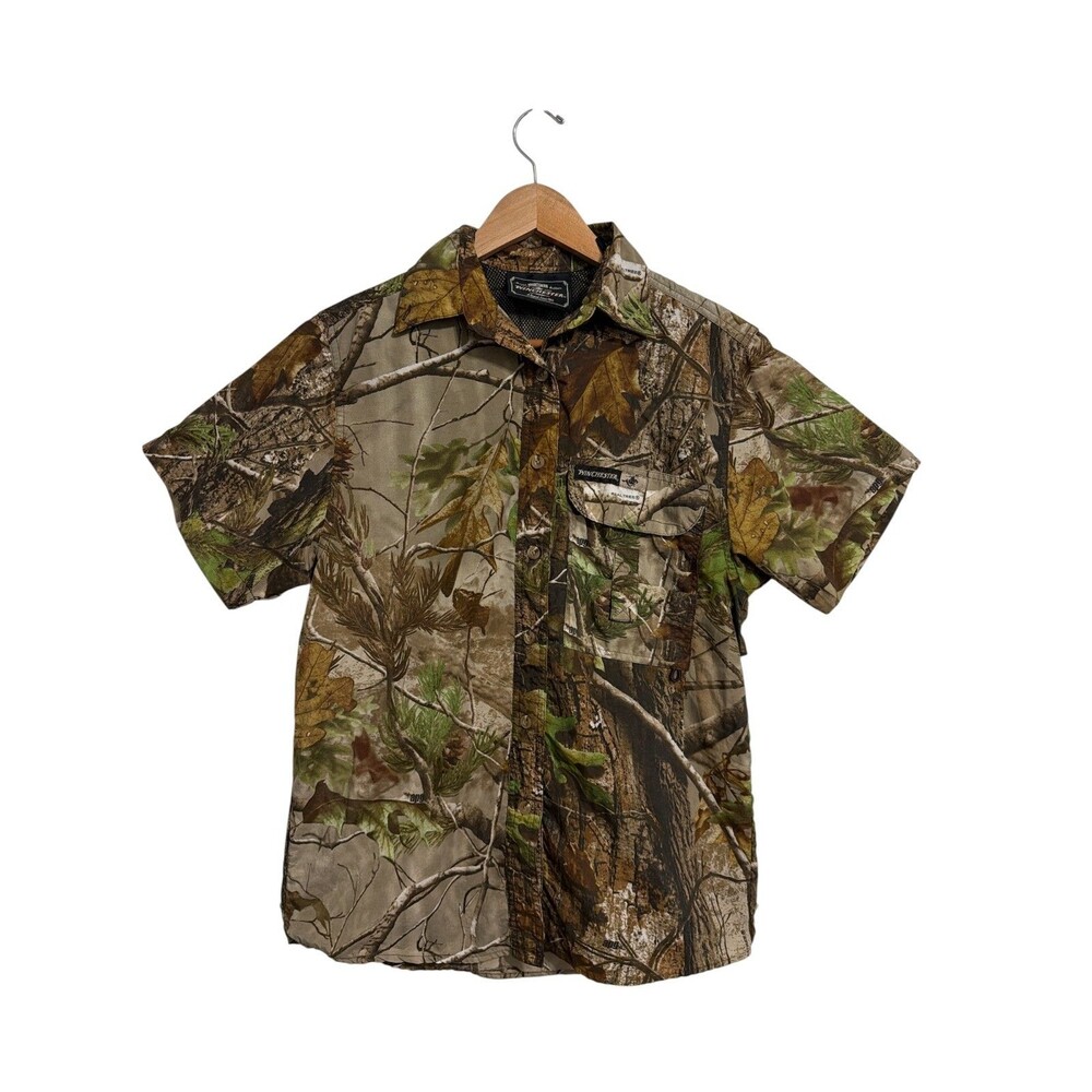 Winchester Button Up Shirt Mens Med Green‎ Realtree Camo Vented Outdoor Hunting
